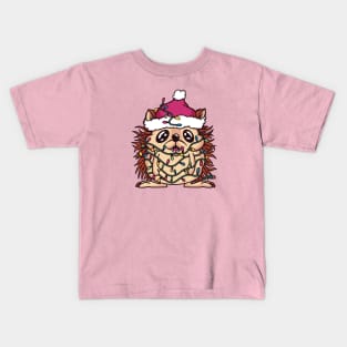 Cute Christmas Hedgehog Wrapped in Christmas Lights Kids T-Shirt